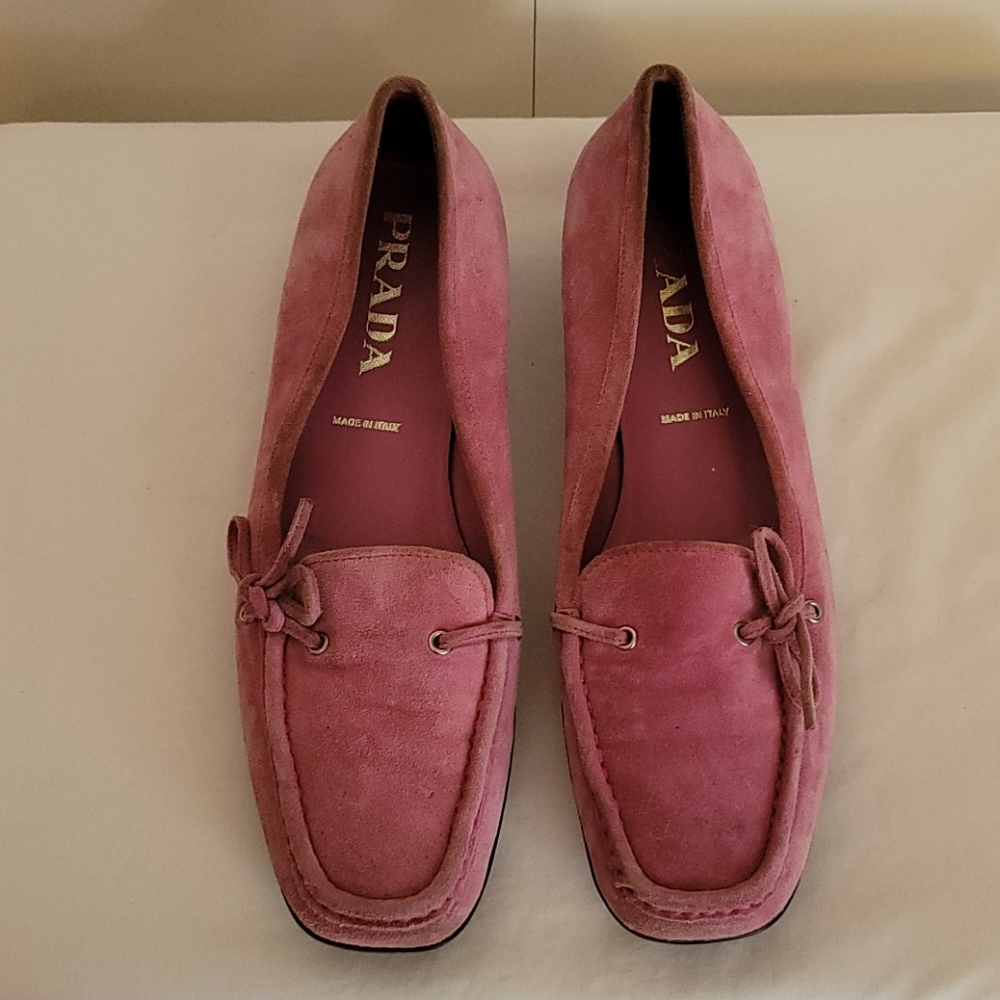 Prada Pink Suede Loafers